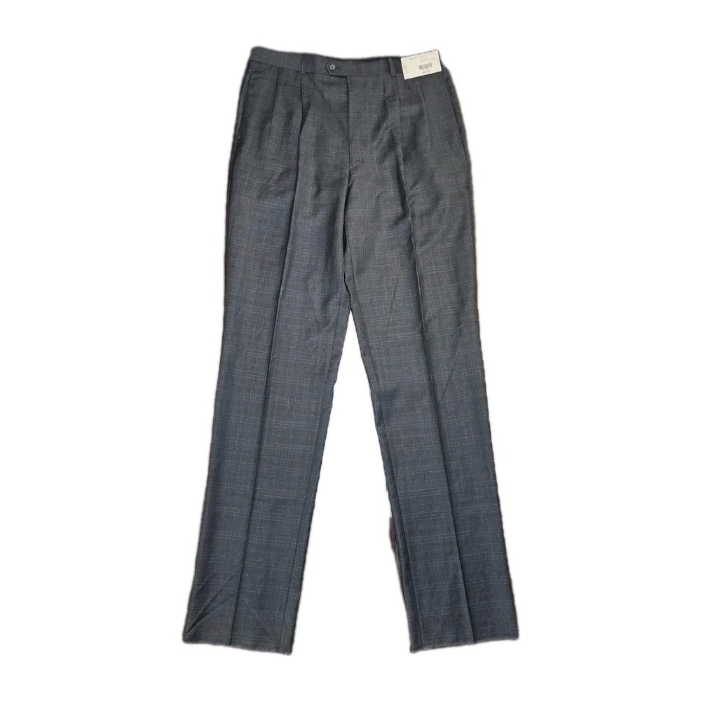 Turnbury Mens Gray Plaid Wool Cashmere Dress Pants NWT 38L With Unhemmed Length